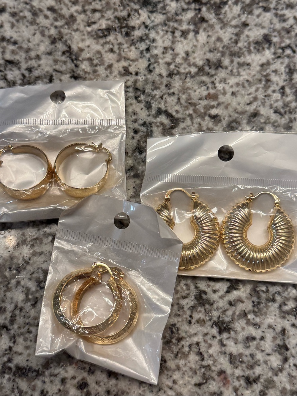 Gold-Tone Round Hoop Earrings Set - Pack of 3
